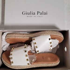 Giulia Palai white leather Espadrille sandals slides shoe Studded womens 8 italy